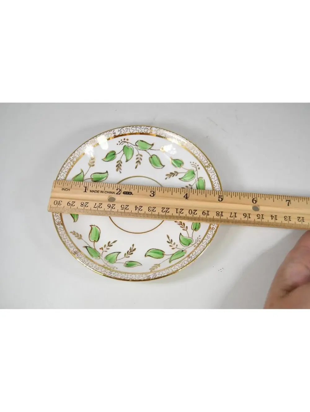 Phoenix Bone China Teacup & Saucer Gold Green Leaf Floral Vintage 1940s England